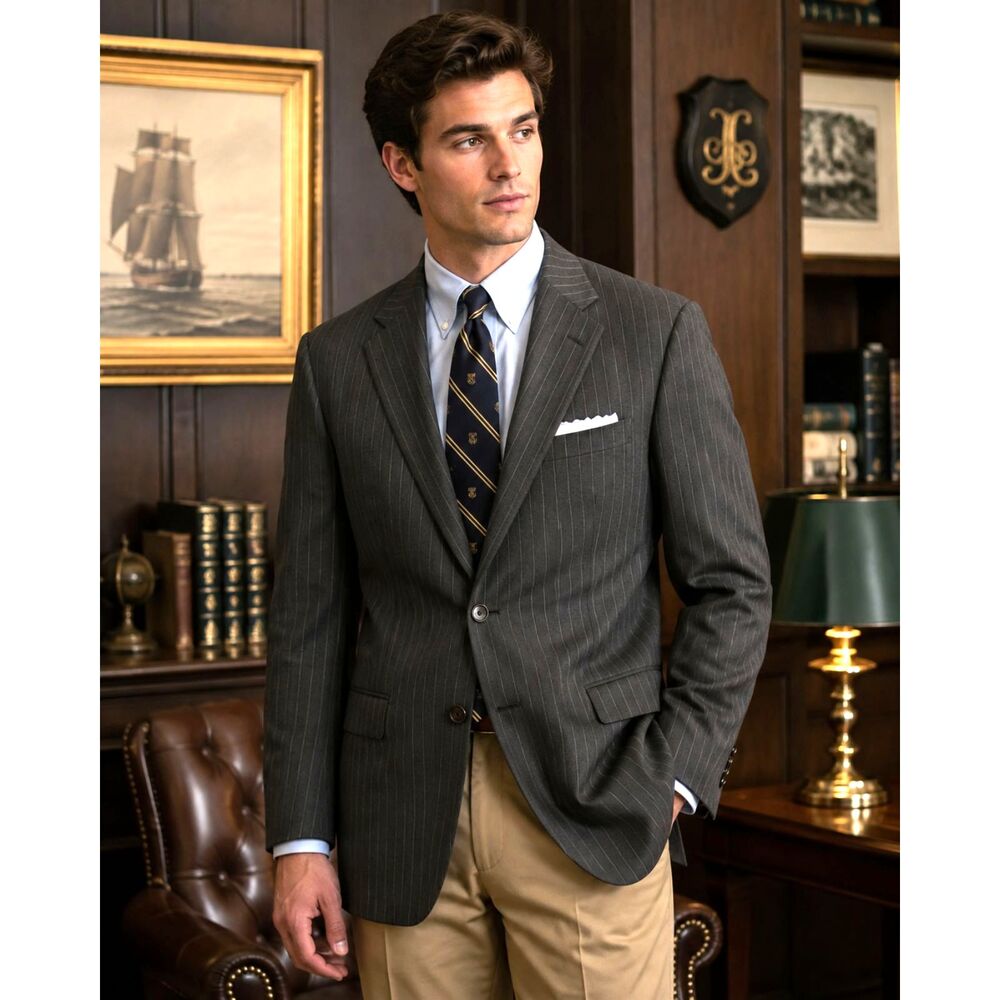 Brooks Brothers 1818 Madison Gray Stripe Sports Coat Blazer Jacket Mens Size 44R